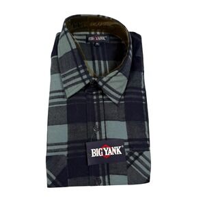 Vintage Big Yank Mens XL Plaid Flannel Shirt Long Sleeve Button Down Grey Black